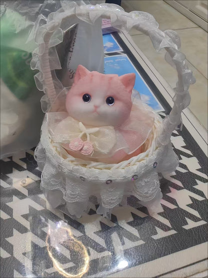 cute kitty squishy toy  with a basket