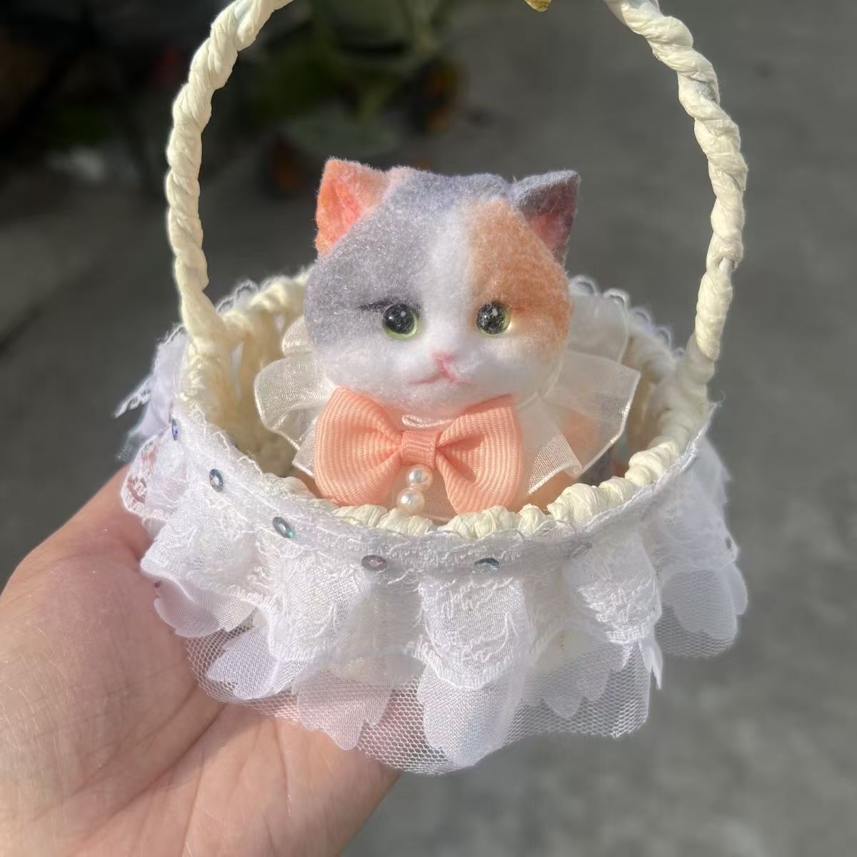 cute kitty squishy toy  with a basket